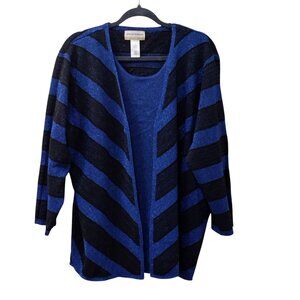 Alfred Dunner Cardigan Sweater/Tank Twinset, 2X, Royal Blue Metallic/Black